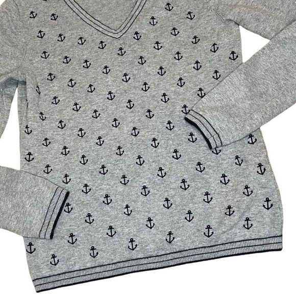 TOMMY HILFIGER LIGHT WEIGHT COTTON V-NECK SWEATER | NAUTICAL ANCHOR PRINT | NO F - Picture 3 of 8